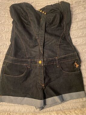 Baby Phat Dark Indigo Strapless Denim Overalls